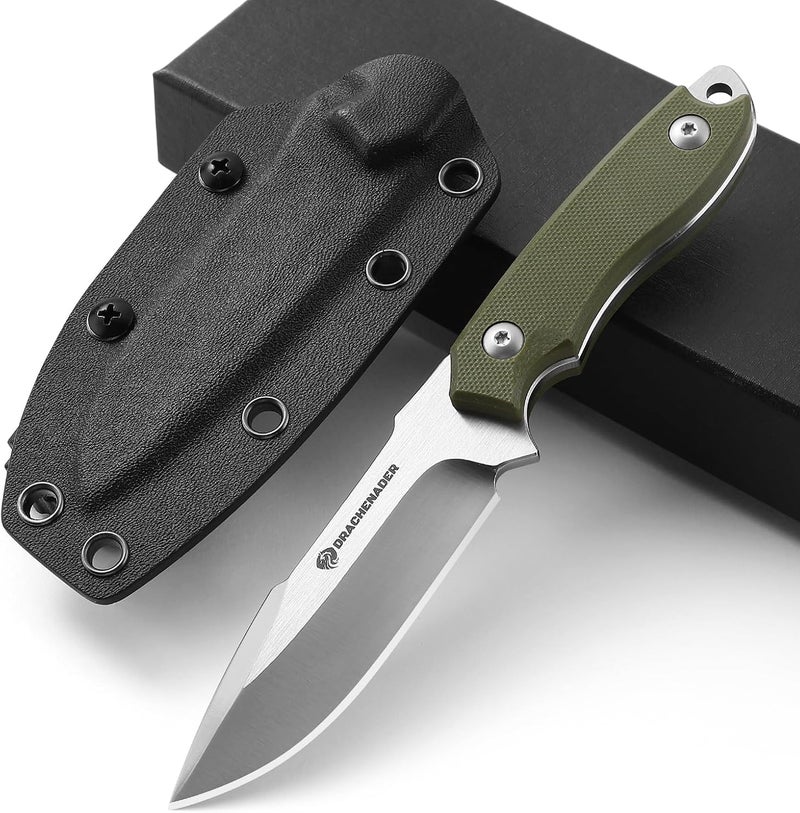 DRACHENADER Small Fixed Blade Knife 7 inch Tactical Knife EDC D2 Steel with Kydex Sheath, G10 Handle, Clip Lock and Gift Box, Versatile for Horizontal and Vertical Carry - Image 1